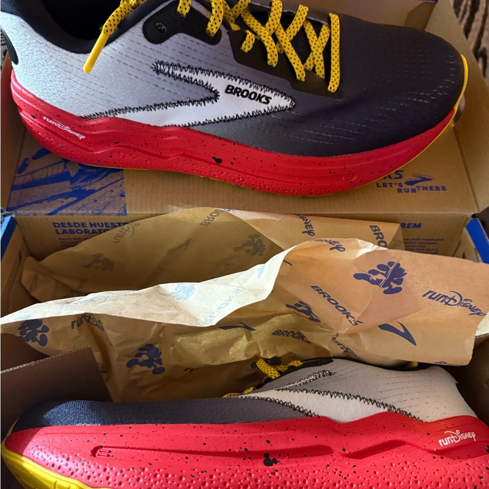 Run Disney Brooks Woman’s Black, Red, and Yellow Mickey Athletic Shoes  NWT